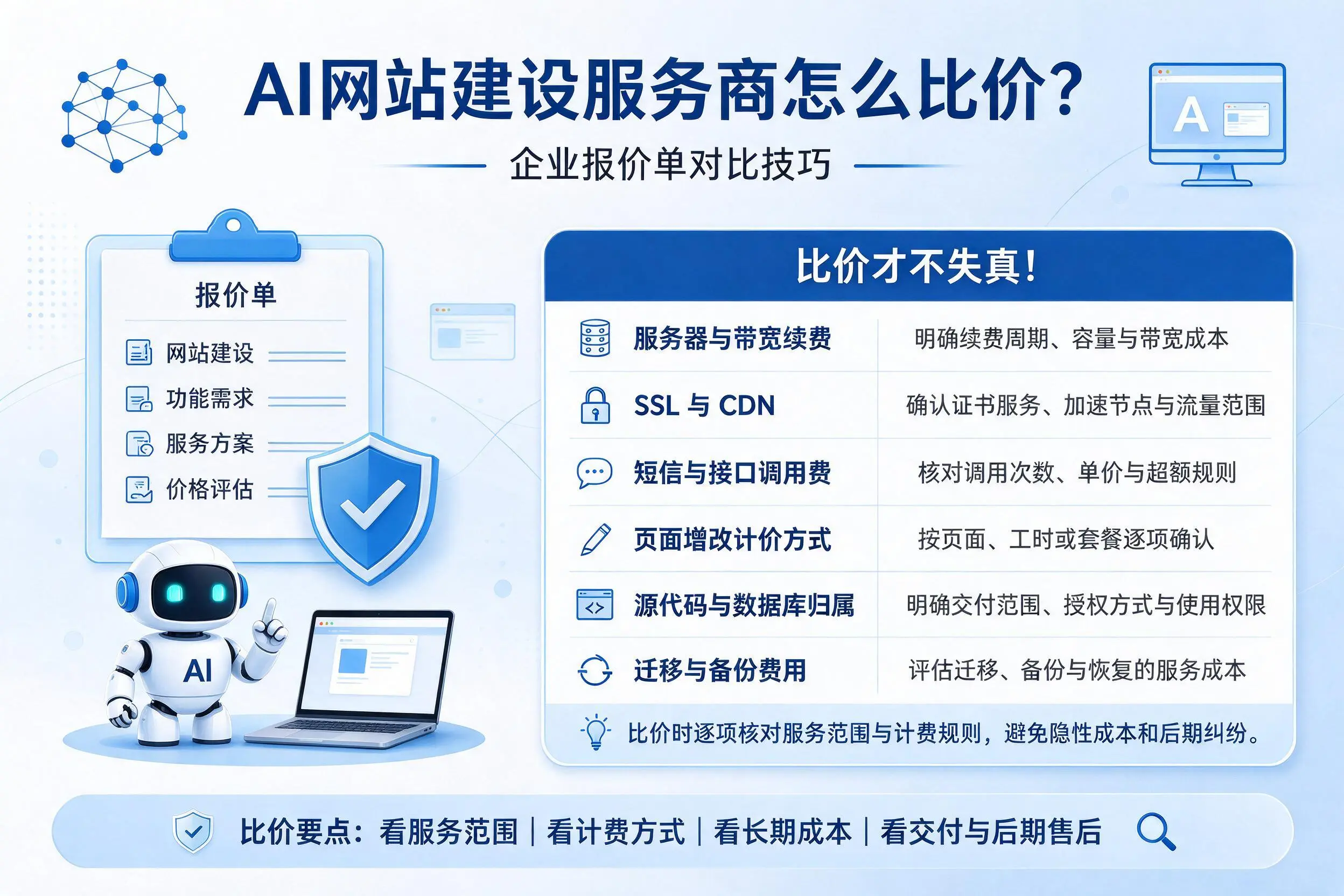 AI网站建设服务商怎么比价？和田企业报价单对比技巧